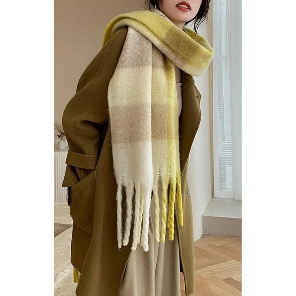 Winter Women Warm Scarf Long Shawl Large - Beige Yellow